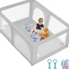 Giantex Parc Bébé 10 Mois à 6 Ans Parc Bebe en maille avec Balles et 4 Anneaux Centre activités de Parc Enfant Gris- Barrière De Sécurité