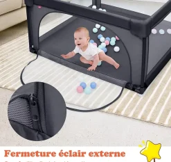 Giantex Parc Bébé 10 Mois à 6 Ans Parc Bebe en maille avec Balles Centre activités de Parc Enfant Gris Foncé- Barrière De Sécurité