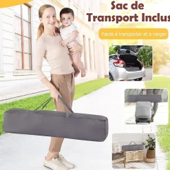 Giantex Barrière De Sécurité<Parc Bébé avec 50 Boules Océaniques et Grande Porte à Fermeture Éclair, Sac Portable, Aire de Jeu 206 x 147 x 68,5CM, Gris