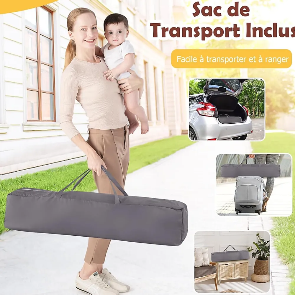 Giantex Barrière De Sécurité<Parc Bébé avec 50 Boules Océaniques et Grande Porte à Fermeture Éclair, Sac Portable, Aire de Jeu 206 x 147 x 68,5CM, Gris