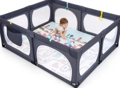 Giantex Barrière De Sécurité<Parc Bébé avec Tapi Grand Parc Bébé avec 4 Anneaux de Traction 50 Balles Océaniques Sac de Transport Parc en Maille Gris Foncé