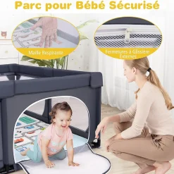 Giantex Barrière De Sécurité<Parc Bébé avec Tapi Grand Parc Bébé avec 4 Anneaux de Traction 50 Balles Océaniques Sac de Transport Parc en Maille Gris Foncé