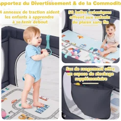 Giantex Barrière De Sécurité<Parc Bébé avec Tapi Grand Parc Bébé avec 4 Anneaux de Traction 50 Balles Océaniques Sac de Transport Parc en Maille Gris Foncé