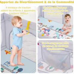 Giantex Barrière De Sécurité<Parc Bébé avec Tapi Grand Parc Bébé avec 4 Anneaux de Traction 50 Balles Océaniques Sac de Transport Parc en Maille Gris