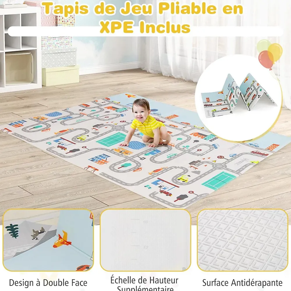 Giantex Barrière De Sécurité<Parc Bébé avec Tapi Grand Parc Bébé avec 4 Anneaux de Traction 50 Balles Océaniques Sac de Transport Parc en Maille Gris