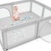 Giantex Barrière De Sécurité<Parc Bebe Centre activites de Parc Enfants Parc Interieur Exterieur 2 Ouvertures de Porte Grille de Protection Stable Gris