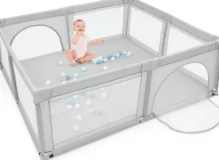 Giantex Barrière De Sécurité<Parc Bebe Centre activites de Parc Enfants Parc Interieur Exterieur 2 Ouvertures de Porte Grille de Protection Stable Gris