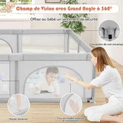 Giantex Barrière De Sécurité<Parc Bebe Centre activites de Parc Enfants Parc Interieur Exterieur 2 Ouvertures de Porte Grille de Protection Stable Gris