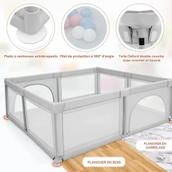 Giantex Barrière De Sécurité<Parc Bebe Centre activites de Parc Enfants Parc Interieur Exterieur 2 Ouvertures de Porte Grille de Protection Stable Gris
