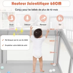 Giantex Barrière De Sécurité<Parc Bebe Centre activites de Parc Enfants Parc Interieur Exterieur 2 Ouvertures de Porte Grille de Protection Stable Gris