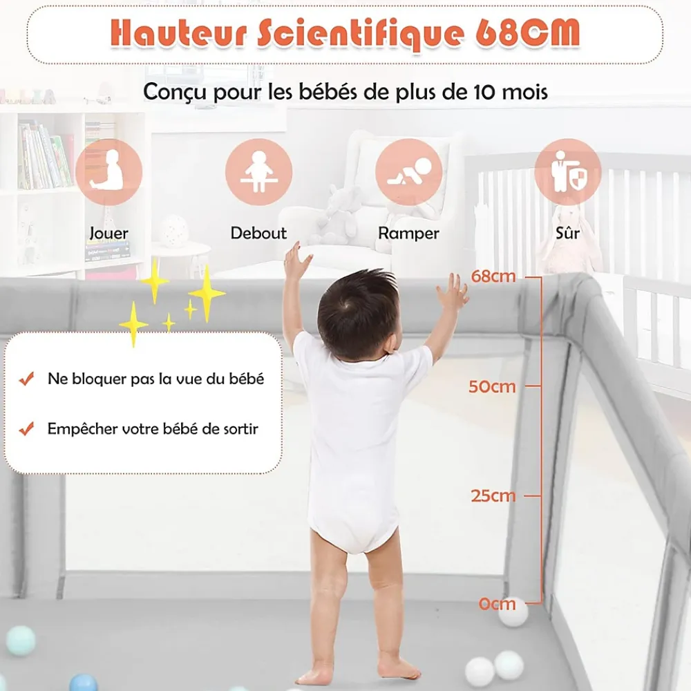 Giantex Barrière De Sécurité<Parc Bebe Centre activites de Parc Enfants Parc Interieur Exterieur 2 Ouvertures de Porte Grille de Protection Stable Gris