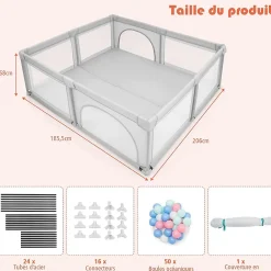 Giantex Barrière De Sécurité<Parc Bebe Centre activites de Parc Enfants Parc Interieur Exterieur 2 Ouvertures de Porte Grille de Protection Stable Gris