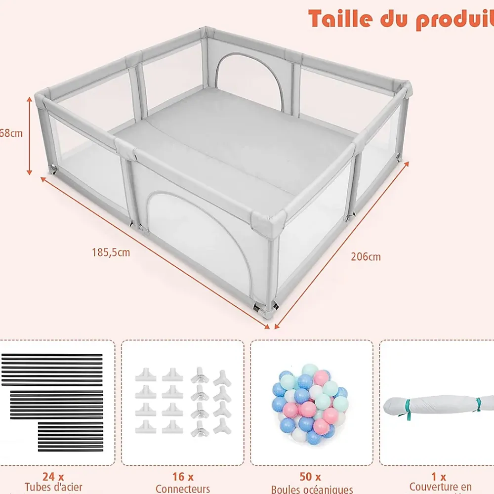 Giantex Barrière De Sécurité<Parc Bebe Centre activites de Parc Enfants Parc Interieur Exterieur 2 Ouvertures de Porte Grille de Protection Stable Gris