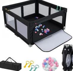 Giantex Barrière De Sécurité<Parc Bebe Pliable avec 50 Balles Océaniques, 150 x 150 x 76,5 cm, Parc Enfant sans BPA pour Tout-petits, Filet Respirant, Gris
