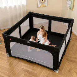 Giantex Barrière De Sécurité<Parc Bebe Pliable avec 50 Balles Océaniques, 150 x 150 x 76,5 cm, Parc Enfant sans BPA pour Tout-petits, Filet Respirant, Gris