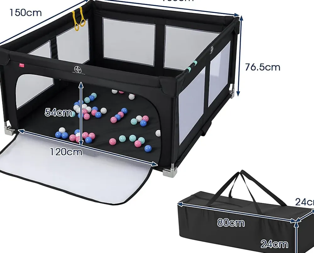 Giantex Barrière De Sécurité<Parc Bebe Pliable avec 50 Balles Océaniques, 150 x 150 x 76,5 cm, Parc Enfant sans BPA pour Tout-petits, Filet Respirant, Gris