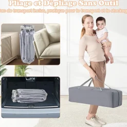Giantex Parc Bebe Pliable avec 50 Balles Océaniques, 150 x 150 x 76,5 cm, Parc Enfant sans BPA pour Tout-petits, Filet Respirant, Gris- Barrière De Sécurité