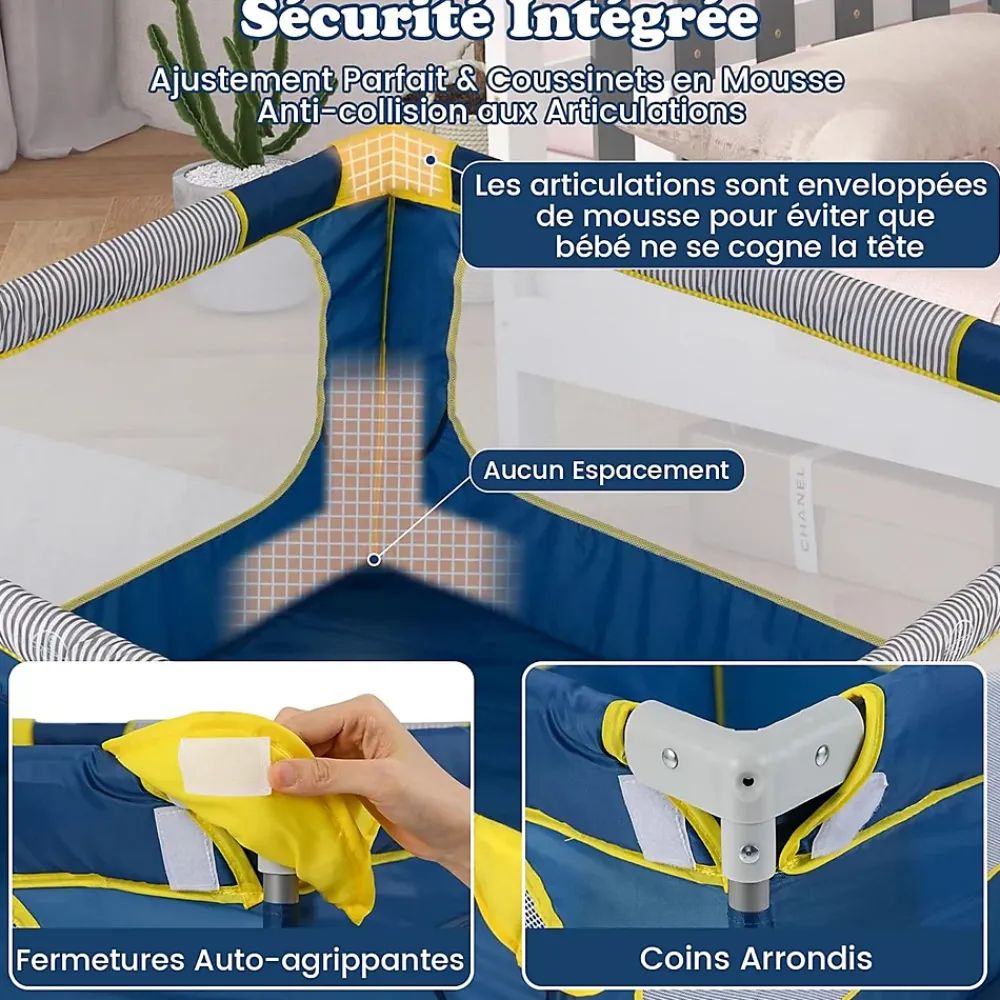 Giantex Barrière De Sécurité<Parc Bebe Pliable 127x127cm, Parc Enfant Modulable avec 50 Balles Océaniques, 4 Poignées, Maille Respirante, Bleu