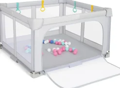 Giantex Parc Bebe Pliable 127x127cm, Parc Enfant Modulable avec 50 Balles Océaniques, 4 Poignées, Maille Respirante, Bleu- Barrière De Sécurité