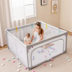 Giantex Parc Bebe Pliable 127x127cm, Parc Enfant Modulable avec 50 Balles Océaniques, 4 Poignées, Maille Respirante, Bleu- Barrière De Sécurité