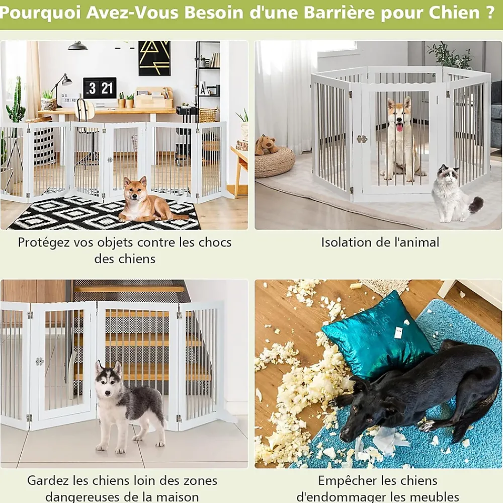 Giantex Barrière De Sécurité<Parc Pliable pour Animaux de Compagnie, Enclos pour Chien avec 6 Panneaux en Bois et en Tube d'Acier Inoxydable