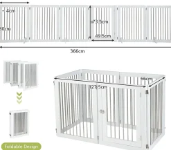 Giantex Barrière De Sécurité<Parc Pliable pour Animaux de Compagnie, Enclos pour Chien avec 6 Panneaux en Bois et en Tube d'Acier Inoxydable