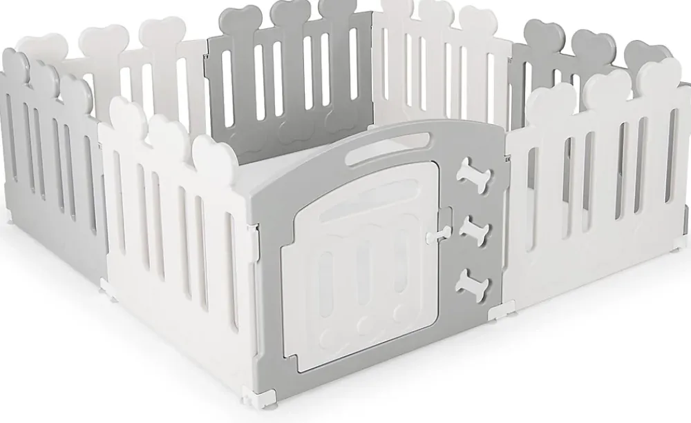 Giantex Parc pour Chiots 7 Panneaux 1 Porte en Plastique, pour Petits Chiens Et Chats, 155 x 155 x 60 CM, Beige- Barrière De Sécurité