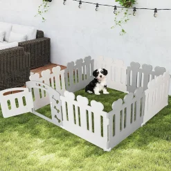 Giantex Parc pour Chiots 7 Panneaux 1 Porte en Plastique, pour Petits Chiens Et Chats, 155 x 155 x 60 CM, Beige- Barrière De Sécurité