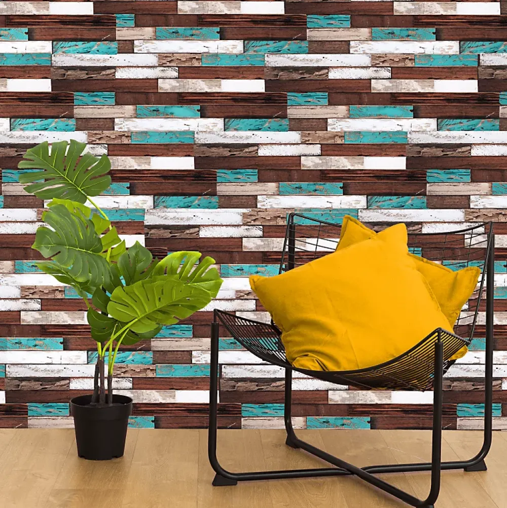 Decoon Parement bois de bateau recyclé 0,98 m2 brun et turquoise- Plaquette De Parement|Plaquette De Parement