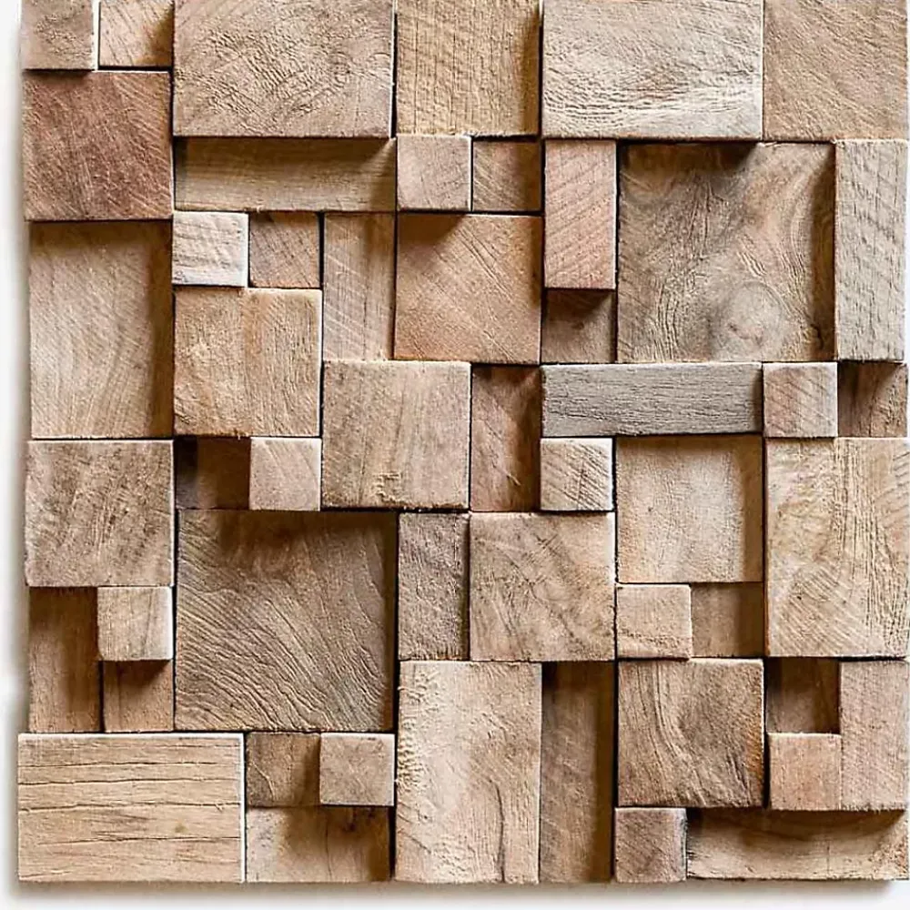 Wanda Collection Parement mosaïque en teck recyclé naturel carré irrégulier 30cm x30cm- Plaquette De Parement|Plaquette De Parement
