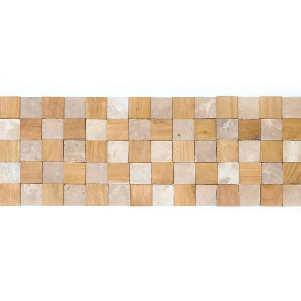 Wanda Collection Plaquette De Parement|Plaquette De Parement<Parement mural carrés pierre et teck beige 55x20 cm