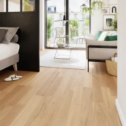 GoodHome Parquet massif à clipser Lulea M en chêne verni naturel- Voir Tous Les Parquets|Parquet Massif