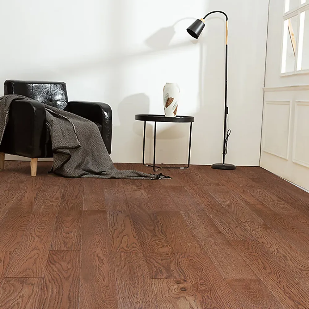 GoodHome Parquet massif à coller Skara S en chêne verni brun- Parquet Massif|Voir Tous Les Parquets