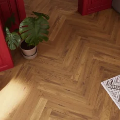 GoodHome Parquet Massif|Parquet Chevron<Parquet massif à coller Visby bâtons rompus en chêne huilé blond