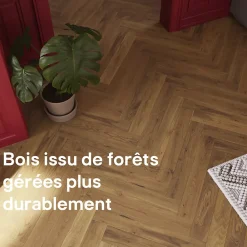 GoodHome Parquet Massif|Parquet Chevron<Parquet massif à coller Visby bâtons rompus en chêne huilé blond