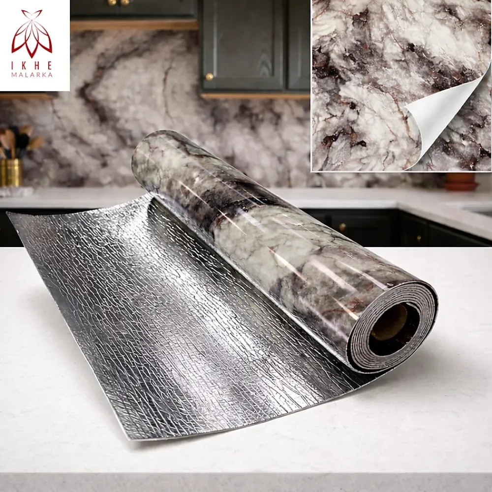 Ikhemalarka PET - PVC Film autocollant panneaux muraux 3D imitation marbre revetement en rouleau 60x300 cm decor aspect marbre (YP-245)- Panneau Mural Décoratif