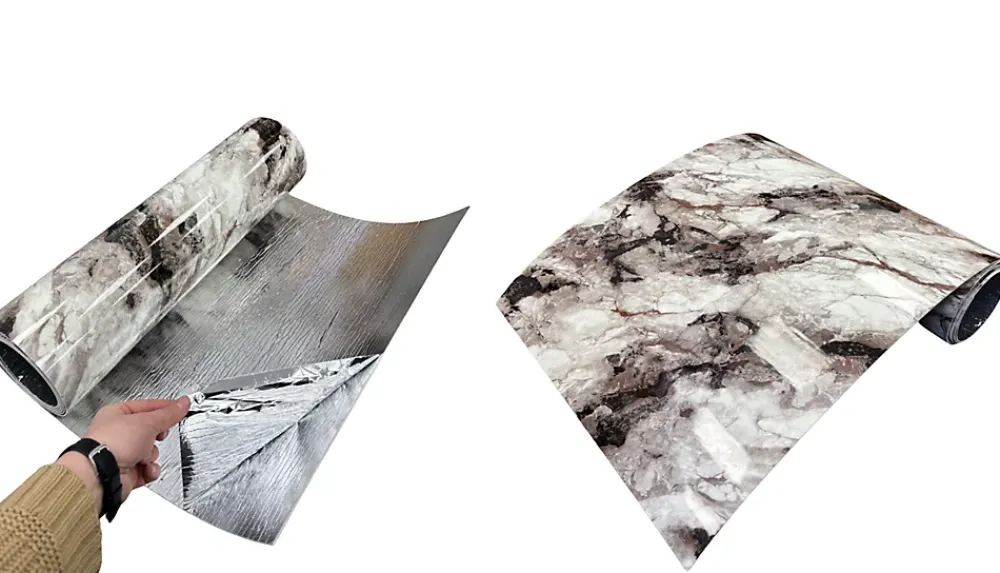 Ikhemalarka PET - PVC Film autocollant panneaux muraux 3D imitation marbre revetement en rouleau 60x300 cm decor aspect marbre (YP-245)- Panneau Mural Décoratif
