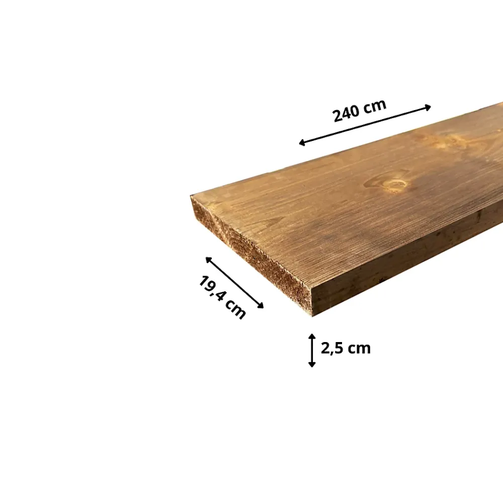 Wood&Sens Planche Rabotée Sapin Traité marron, L.240 x l.19,4 cm x Ep.27,5 mm- Planche De Bois
