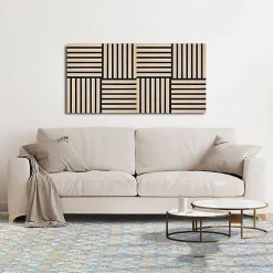 Decoon Plaque murale tasseaux 30 x 30 x 1,9 cm - Lattes chêne clair véritable fond noir 0,09m²- Panneau Tasseau Bois