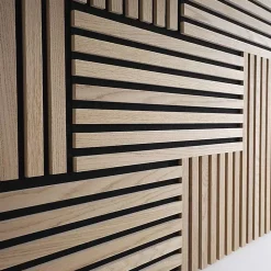 Decoon Panneau Tasseau Bois<Plaque murale tasseaux 60 x 30 x 1,9 cm - Lattes chêne clair véritable fond noir 0,18m²