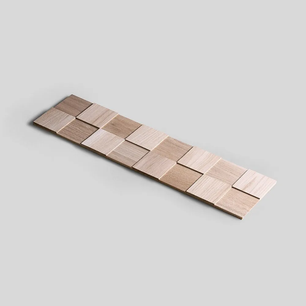 Wwd Plaquette de parement en bois massif effet 3D CHESS - Chêne - 60 x 15 cm - 11 panneaux - 1m²- Plaquette De Parement|Plaquette De Parement