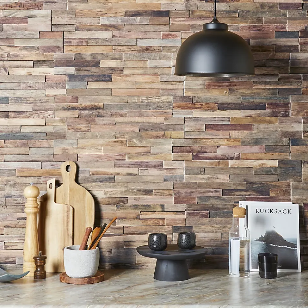 Woodbord Plaquette De Parement|Plaquette De Parement<Plaquette de parement mural décoratif en bois- 1-1,8 x 18 x 49,5 cm - Lot de 6 - Aspect Bois FLotté