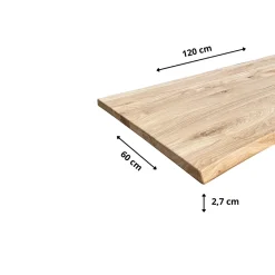 Wood&Sens Plateau De Table<Plateau de Table Chêne Rustique Pré-huilé Bord Naturel, L.120 cm x l.60 cm, Ep.27 mm