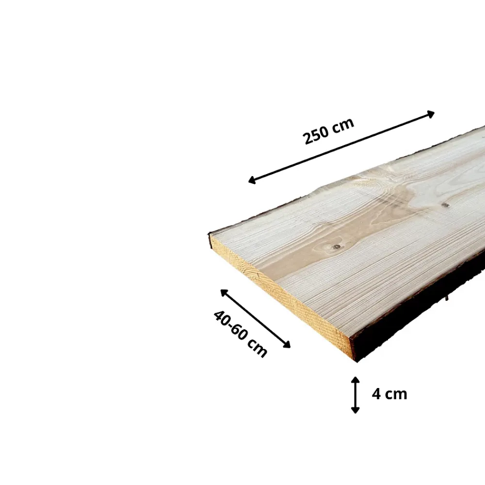 Wood&Sens Plateau De Table<Plateau de table Sapin massif bords naturels flacheux L.250 X l.40-60 cm, Ep.40 mm