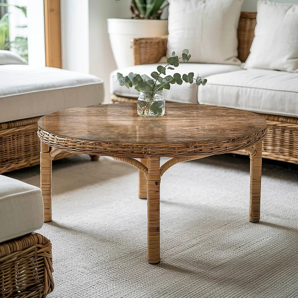 Tulup Plateau En Verre<Plateau en verre trempé fi100 cm Structure de planches en bois