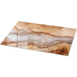 Tulup Plateau en verre trempé 140x70 cm Bois naturel avec résine- Plateau En Verre