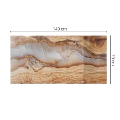 Tulup Plateau en verre trempé 140x70 cm Bois naturel avec résine- Plateau En Verre