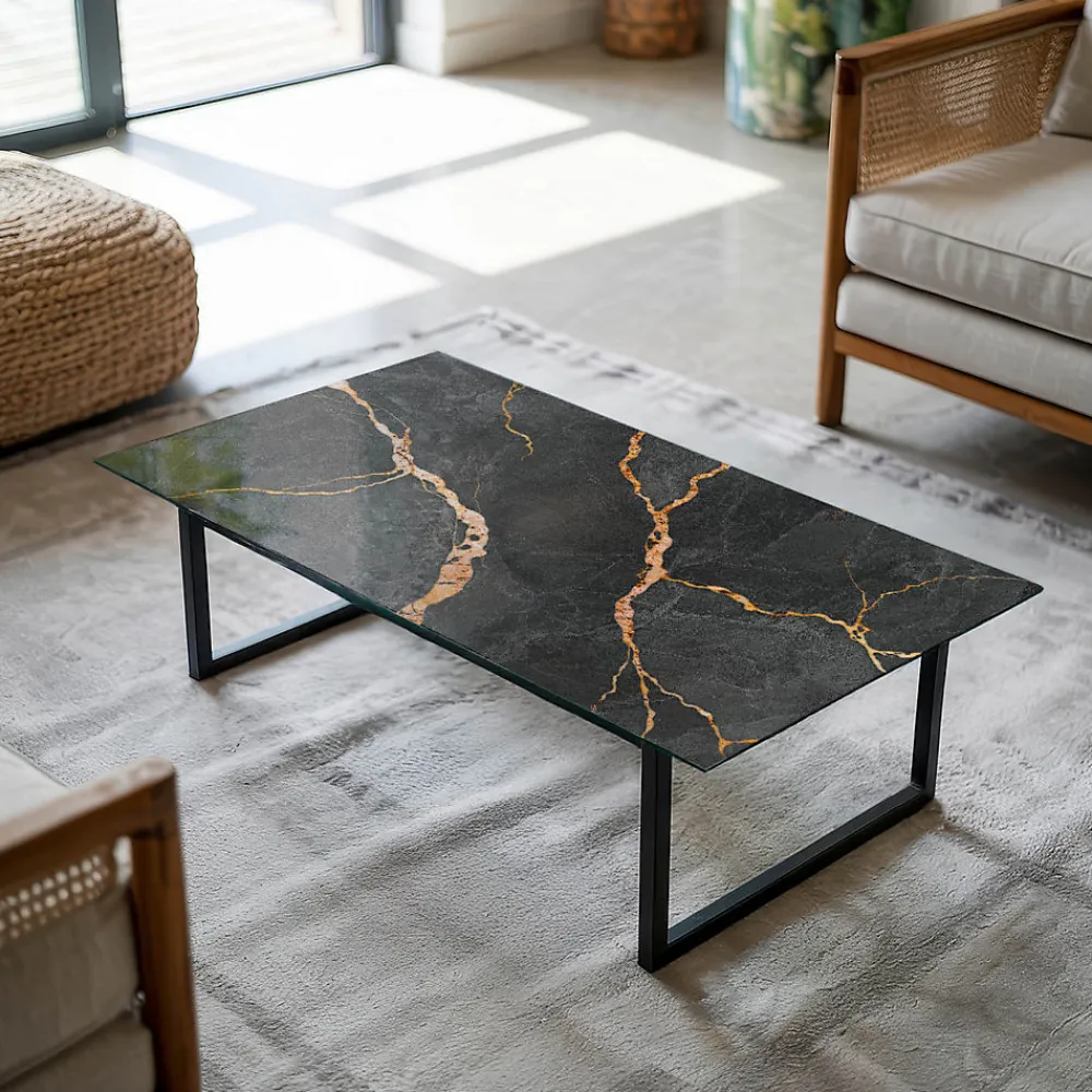 Tulup Plateau En Verre<Plateau en verre trempé 100x50 cm Motif marbré avec veines