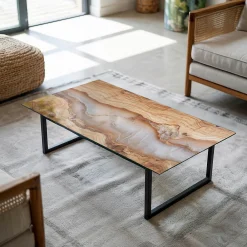 Tulup Plateau En Verre<Plateau en verre trempé 120x60 cm Bois naturel avec résine