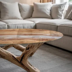 Tulup Plateau En Verre<Plateau en verre trempé fi60 cm Bois naturel avec résine